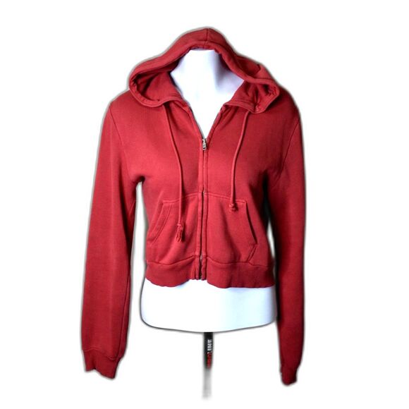 Brandy Melville John Galt Cropped Full Zip Hoodie Red One Size - Picture 1 of 7
